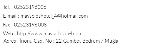 Hotel Mavsolos telefon numaraları, faks, e-mail, posta adresi ve iletişim bilgileri